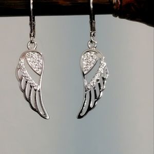 Sterling Silver Leverback Angel Earrings With Silver Crystals From Swarovski
